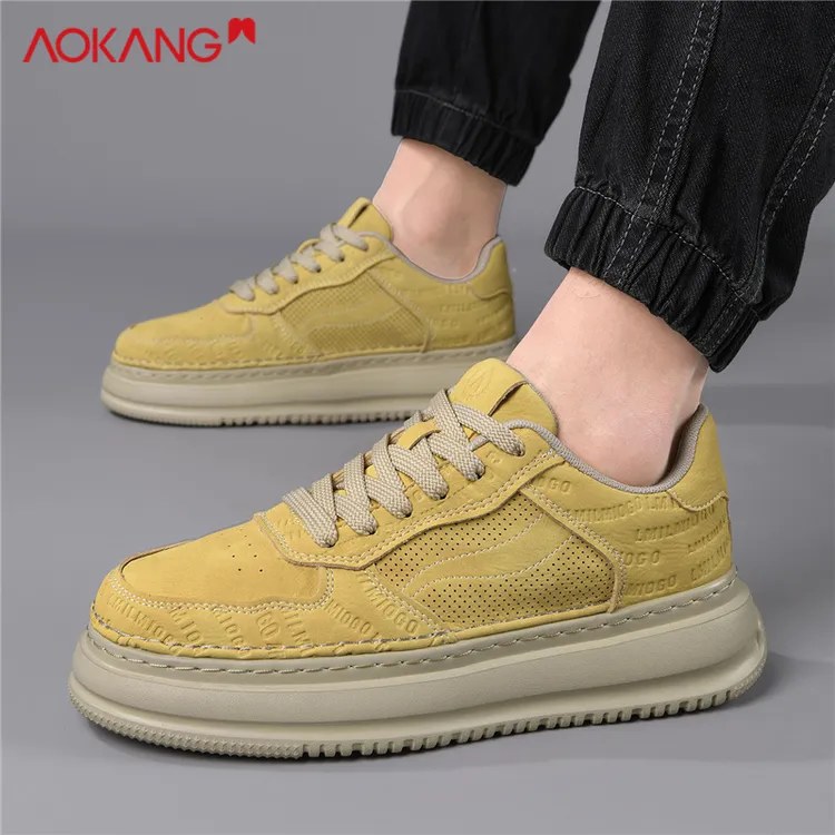 Aokang/奥康松花黄2025秋秋季欧若风百搭舒适防滑透气增高工装鞋