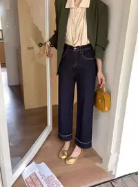 高腰直筒翻边长裤牛仔裤女2025秋季新款大码胖mm宽松显瘦阔腿裤