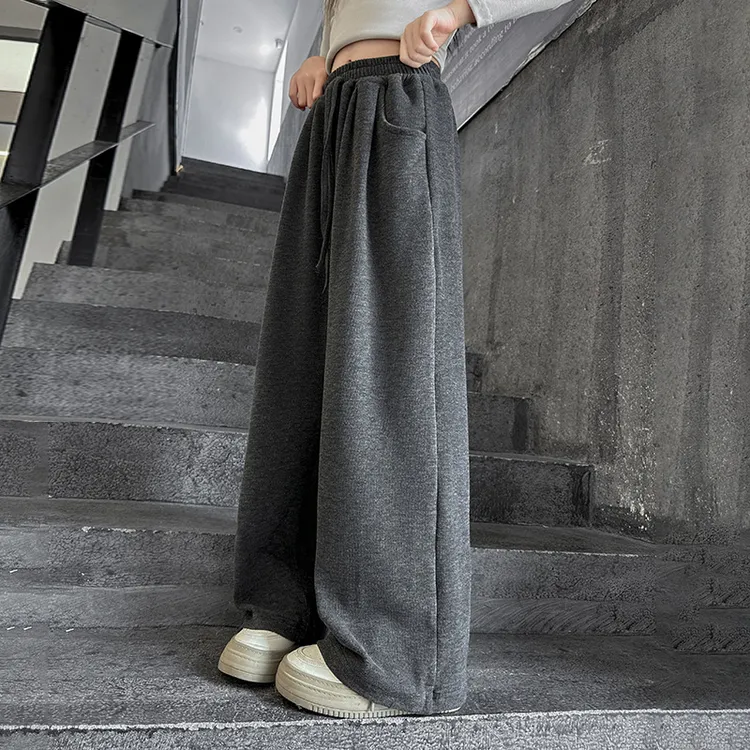 女童加绒秋冬款裤子儿童2025新款糯米裤女大童垂感显瘦洋气阔腿裤