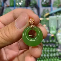 【闪购商品】和田玉吊坠(不含链)18K金镶嵌冰底辣绿公主扣 20