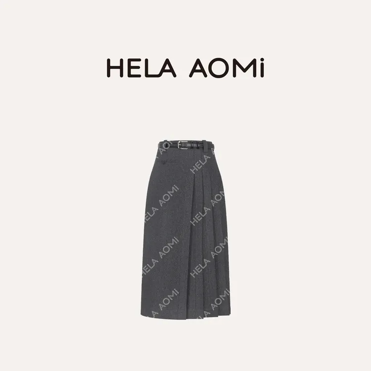 HELA AOMI “羊毛风琴褶”绵羊毛60%小个子百搭半身裙CY5CB71628