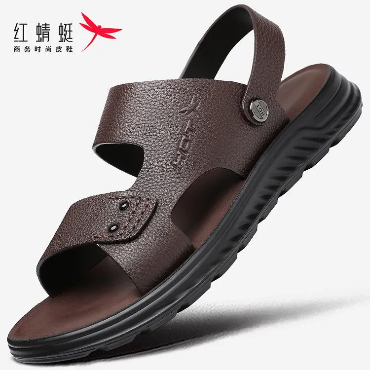 红蜻蜓男士凉鞋夏款透气凉鞋真皮头层牛皮户外沙滩鞋外穿休闲防滑
