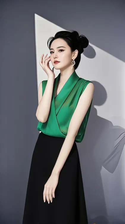 SS830御姐宝石绿上衣轻熟小众独特别致绝美衬衫高级感半裙两件套