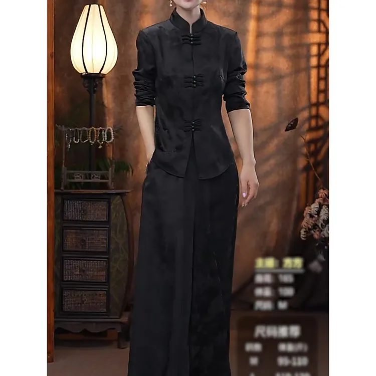 高级感文艺风轻奢裤套装女2025秋季新款新中式盘扣立领衬衫+裤子