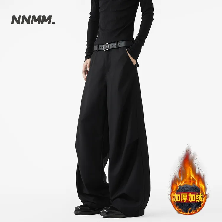 加绒潮牌西裤设计小众阔腿裤2025新款男女情侣休闲裤男生裤子
