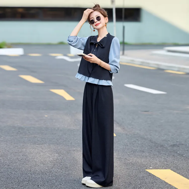 小香风拼接时尚套装女2025春季小个子超好看休闲气质两件套潮