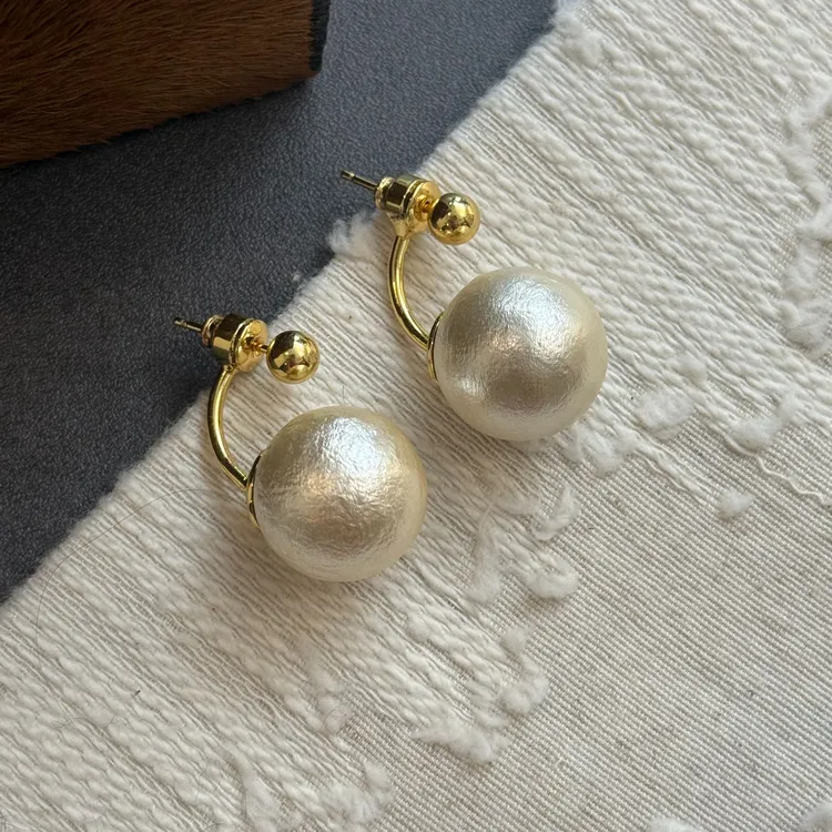 黄铜耳饰 【采戏】金色时尚气质精致小众设计感棉花珠子耳环