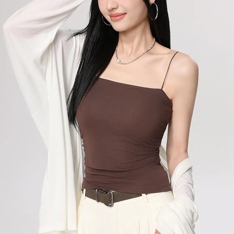 莫代尔一字领美背内衣女带胸垫背心可外穿性感露背细肩带打底吊带