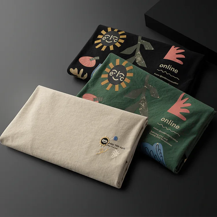 YG夏季薄款冰凉仿亚麻料杏色t恤短袖修身休闲印花字母圆领百搭男