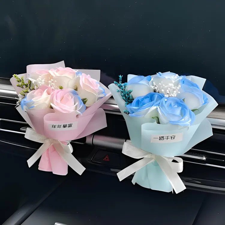 汽车空调出风口装饰摆件创意小清新车载永生香皂玫瑰小花束香薰夹
