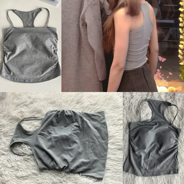 四季通用吊带背心美式甜辣设计感褶皱美背带胸垫内搭外穿舒适打底