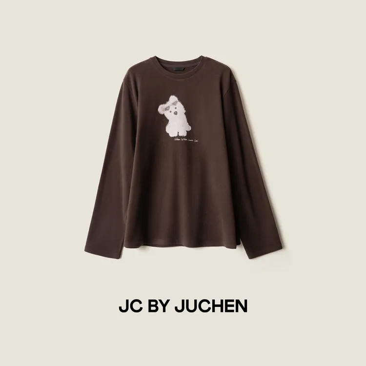 西高地可爱小狗印花加厚软糯保暖显瘦长袖T恤 FW095290