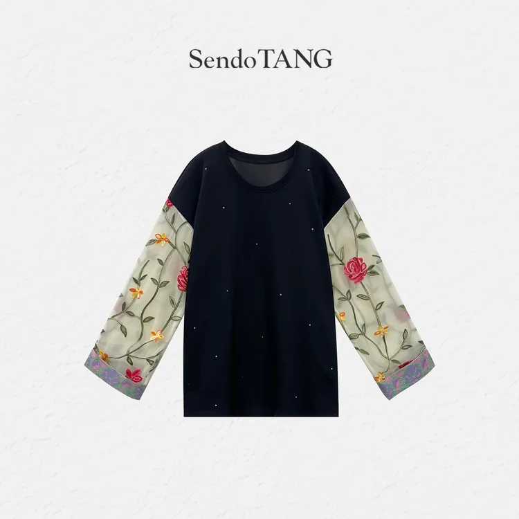 新中式国风刺绣上衣胖多女装秋冬新款宽松百搭遮肉显瘦上衣【秋野】