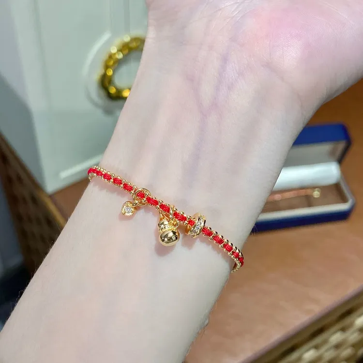 高定葫芦路路通红绳手链063