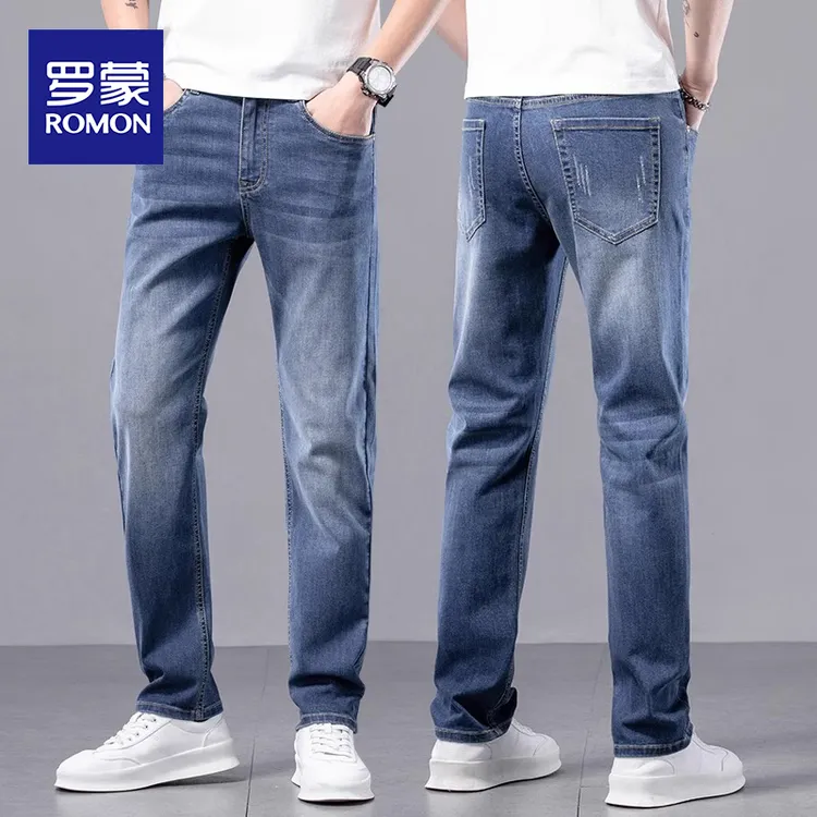 罗蒙夏季牛仔裤男士2025新款潮牌修身直筒弹力百搭休闲长裤子男款