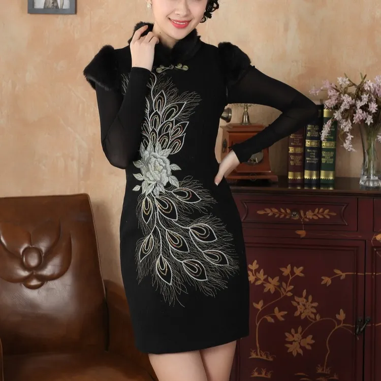 唐装旗袍秋冬冬季旗袍y0030-a水貂绒外套毛毛外套