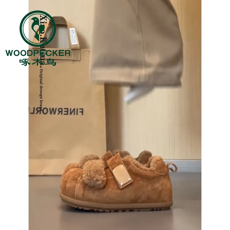 啄木鸟贝壳头加绒棉鞋女款2025新款冬季魔术贴内增高防滑大头板鞋