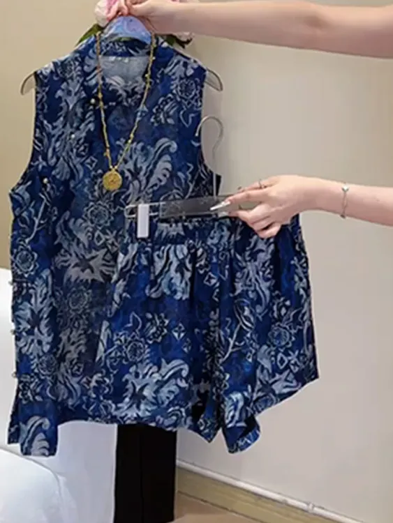 新中式气质国风无袖马甲上衣短裤女装2025夏季新款复古高级两件套