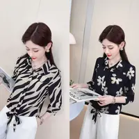 秋季七分袖碎花显瘦衬衫洋气百搭减龄气质810