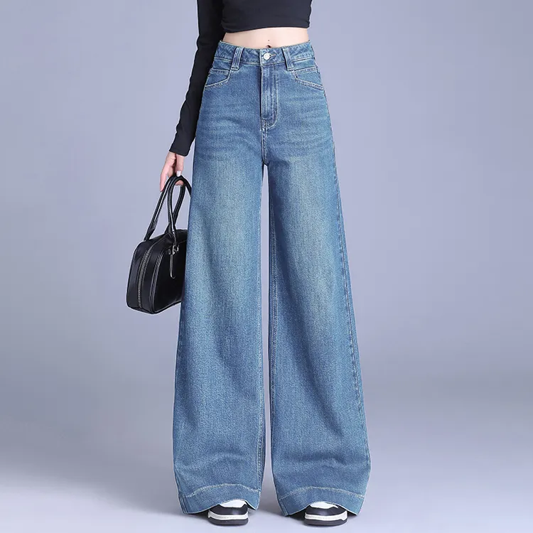 正品2025春秋新款爆款高级感大脚牛仔裤女高腰宽松休闲阔腿拖地裤
