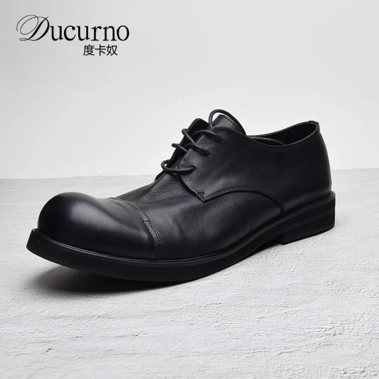大头翘头日系工装英伦四季青年复古英伦风头层男士皮鞋奢侈品皮鞋
