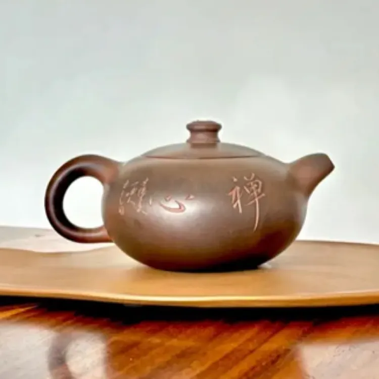 龙窑柴烧《太极》原矿上等紫泥320CC香樟木明火紫砂茶壶一等品真品