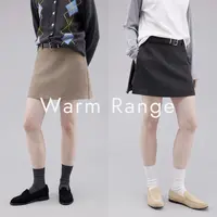 Warm Range 休闲显瘦简约开衩A字短裙秋季新款高腰百搭极简半身裙