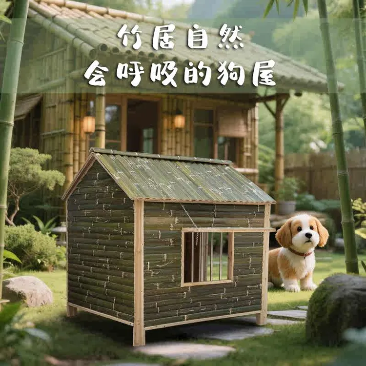 狗屋室外竹子制防雨防晒狗笼户外狗窝农村别墅小中大型犬实木保暖