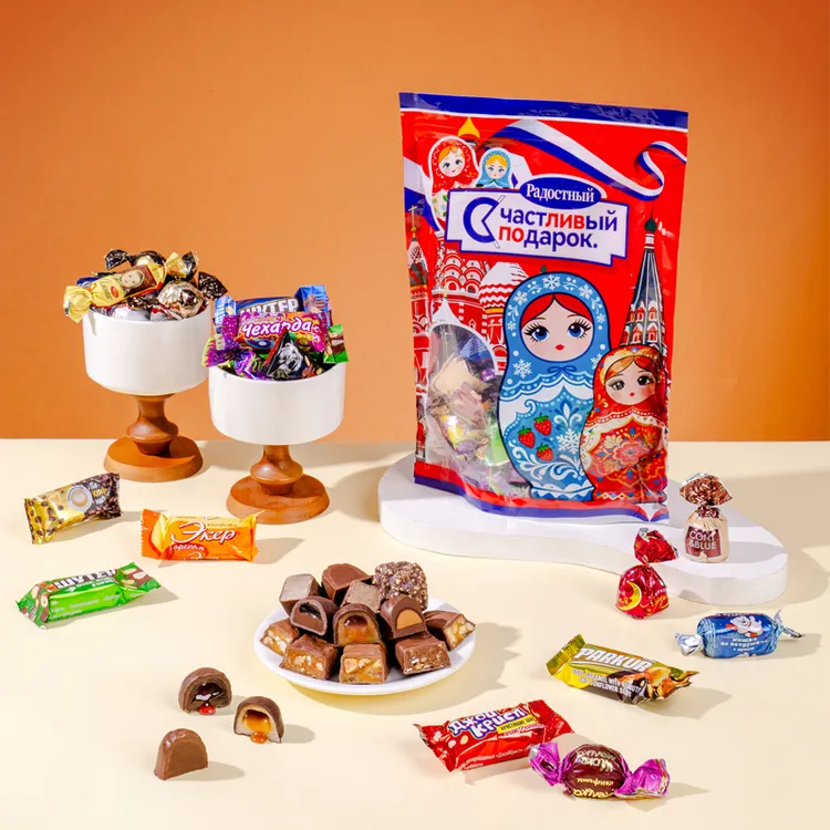 俄罗斯混合糖巧克力散装多种口味夹心牛奶糖果批发喜糖年货小零食