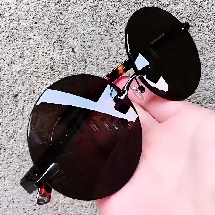 石头镜男款男士无框复古护目镜圆形防紫外线时尚茶色水晶太阳镜