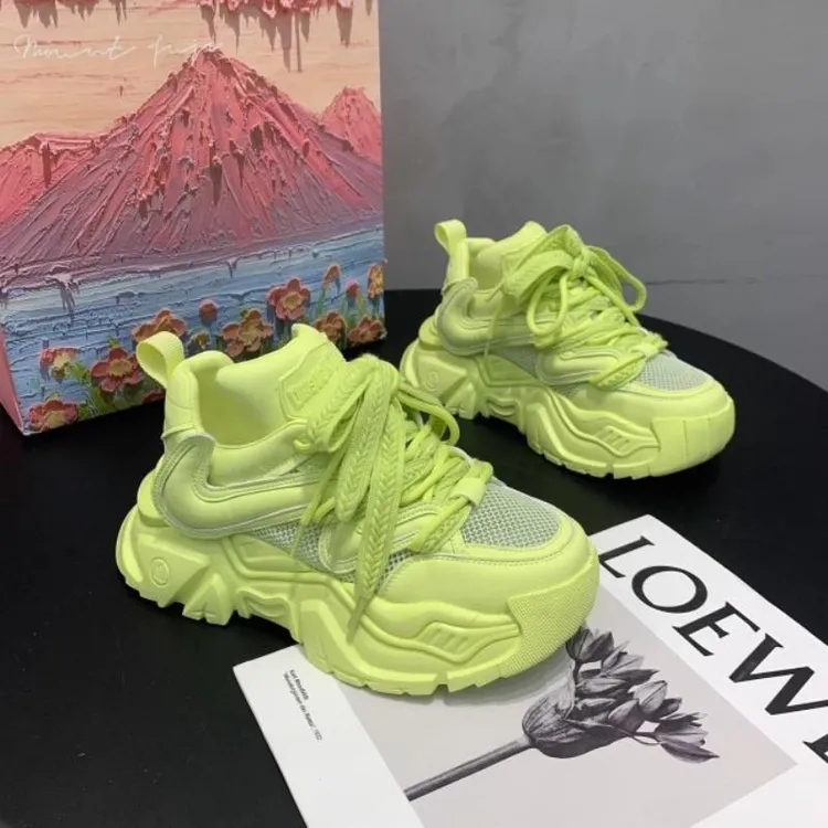 女鞋2025年春秋季新款厚底小众增高透气网面百搭休闲运动老爹鞋女