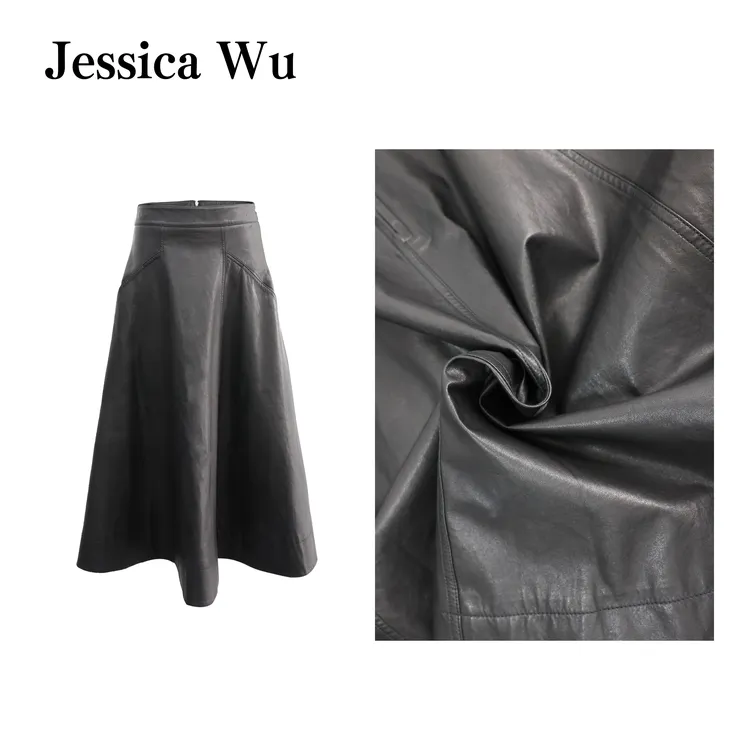 JESSICA WU雅致小黑裙~超软超薄全植鞣进口绵羊皮A字半裙