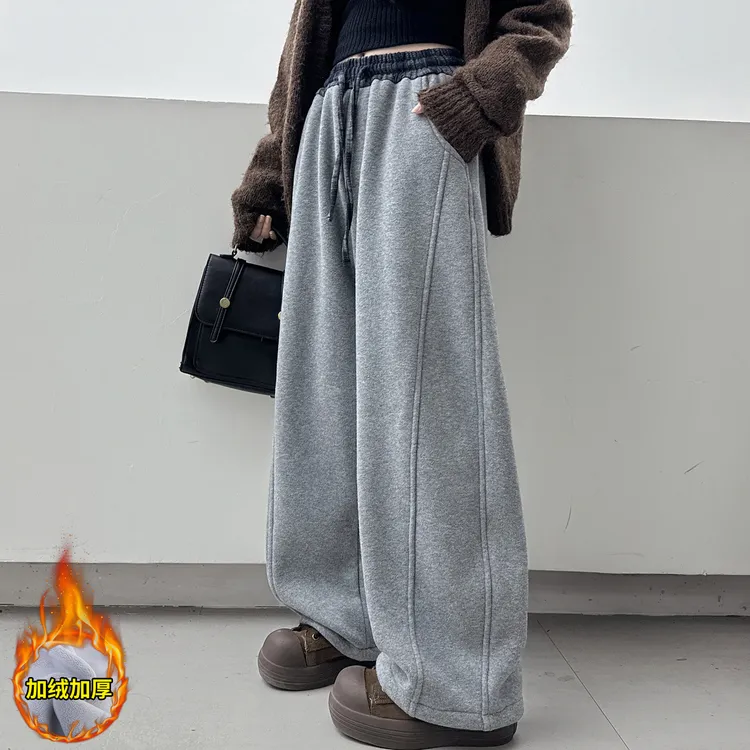 女童裤子秋冬2025新款加绒休闲弯刀阔腿裤大童秋季香蕉裤女宝卫裤