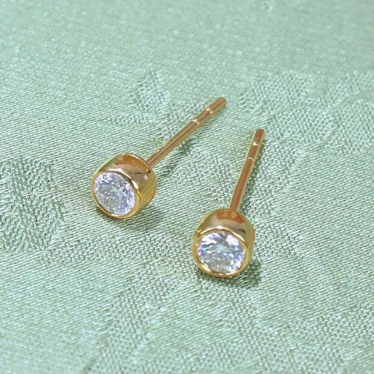正品通体18K金莫桑钻泡泡耳钉七夕节送女友礼物百搭时尚简约黄色