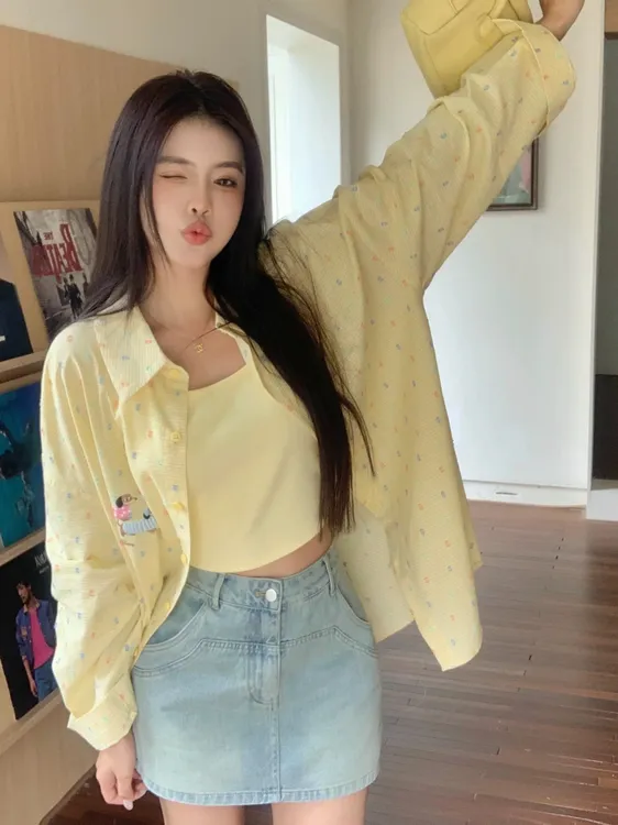 大码法式休闲长袖衬衫女春季新款学院风薄款衬衣胖MM宽松显瘦上衣