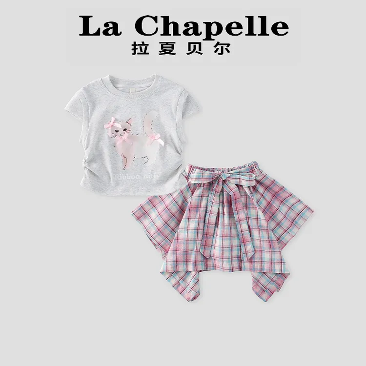  La Chapelle【拉夏贝尔】夏季新款甜美时髦格子半身裙套装LD382