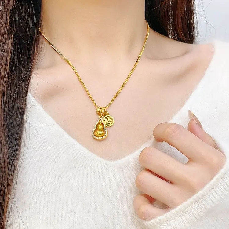 合金吊坠 同款点钻葫芦福满吊坠项链可转动福禄锁骨链送女友礼物