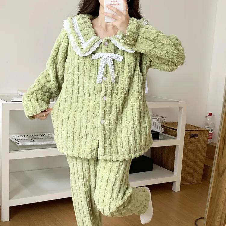 法兰绒月子服孕期12月份厚款睡衣家居服女孕期喂奶产后哺乳秋冬款