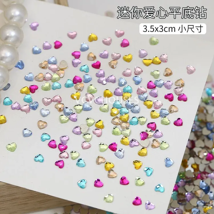 爆款迷你爱心美甲钻超闪彩色网红桃心水晶平底钻指甲装饰品100颗