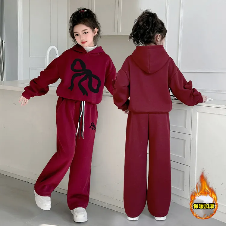 女童秋冬款套装儿童洋气时髦加绒连帽卫衣大童女孩休闲卫裤两件套