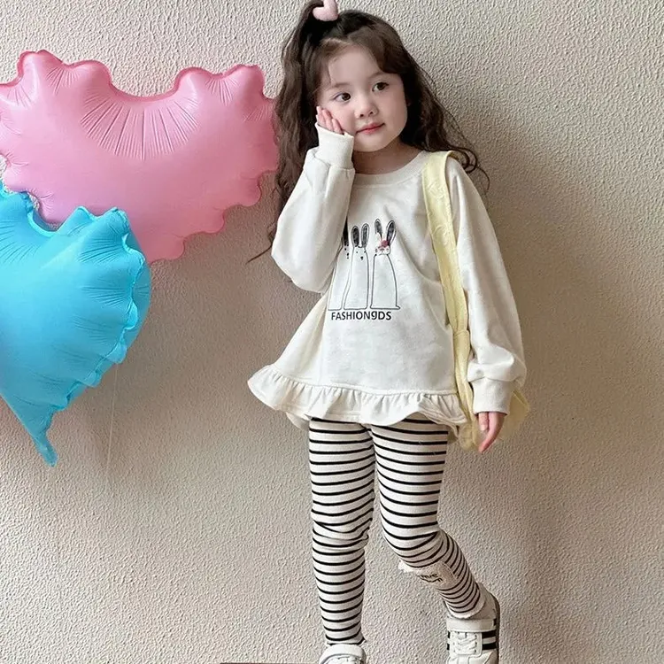 女童秋装韩版卫衣套装儿童秋季长袖上衣条纹打底裤长裤童装潮0192