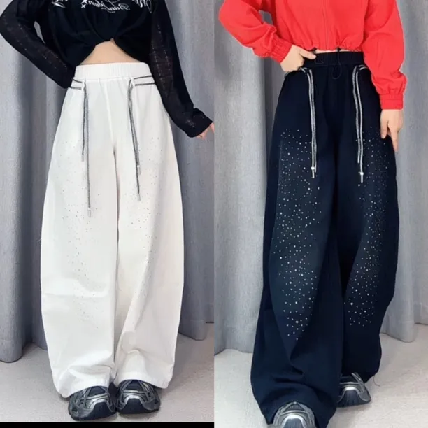 满天星阔腿裤秋季新款高腰显瘦百搭松紧腰垂感直筒休闲伞兵裤2501