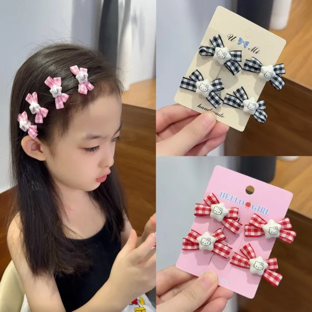 儿童碎发神器女童格子卡通蝴蝶结小发夹编发发夹