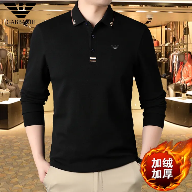 专柜正品加绒加厚纯棉长袖T恤男士冬季新款保暖打底翻领POLO衫男