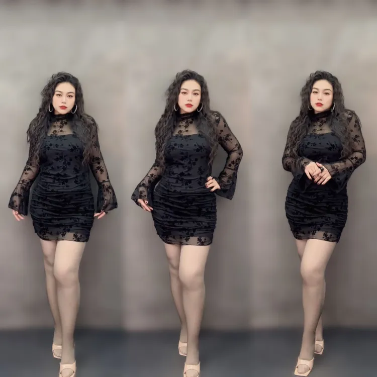 宋美人【复古国风】大码女装新款网纱提花设计新中式包臀裙3761