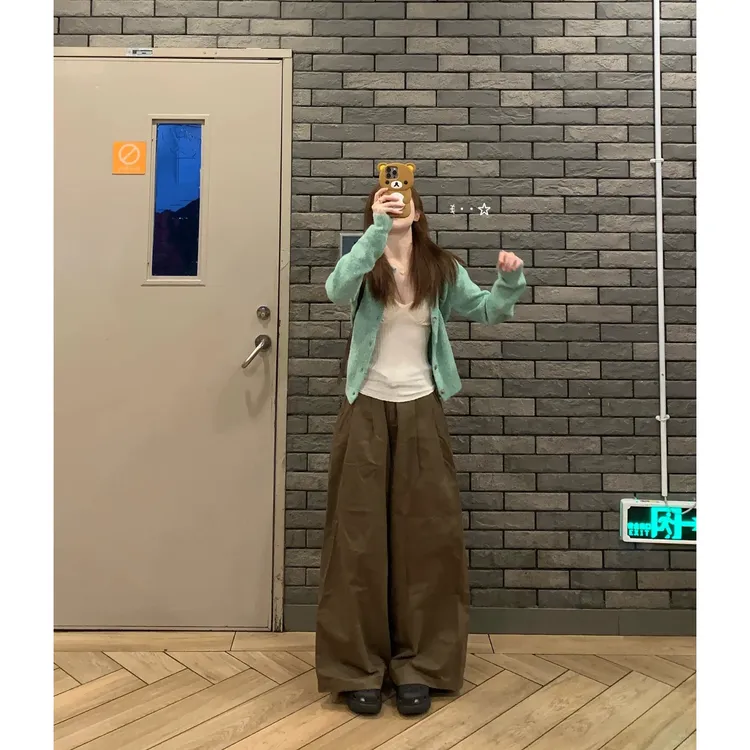 复古圆领百搭休闲纯色针织开衫女秋季外套绿色长袖毛衣女外搭上衣