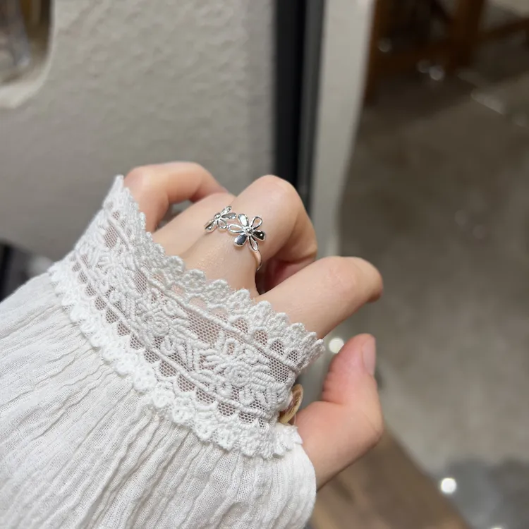 925银戒指 925银 戒指 花朵 小众可调节精致戒指