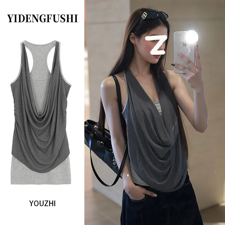 【现货！！】纯欲风辣妹挂脖荡领无袖背心女夏季时尚洋气修身显瘦上衣