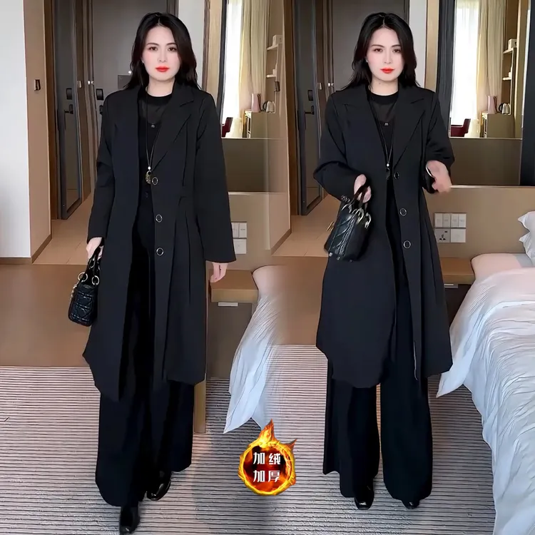 时尚加绒加厚风衣外套女2025冬季新款洋气宽松显瘦中长款保暖大衣