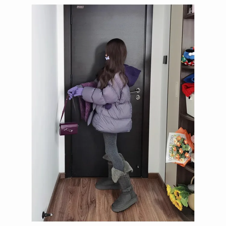 洋气独特别致小棉袄2025秋冬新款紫色连帽宽松加厚棉服面包服外套